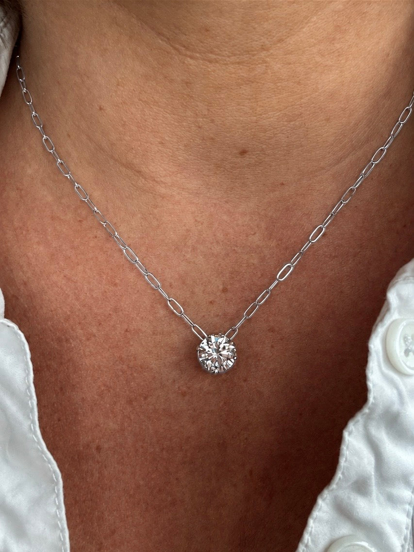3CT Round Lab Diamond Solitaire Necklace Sterling Silver