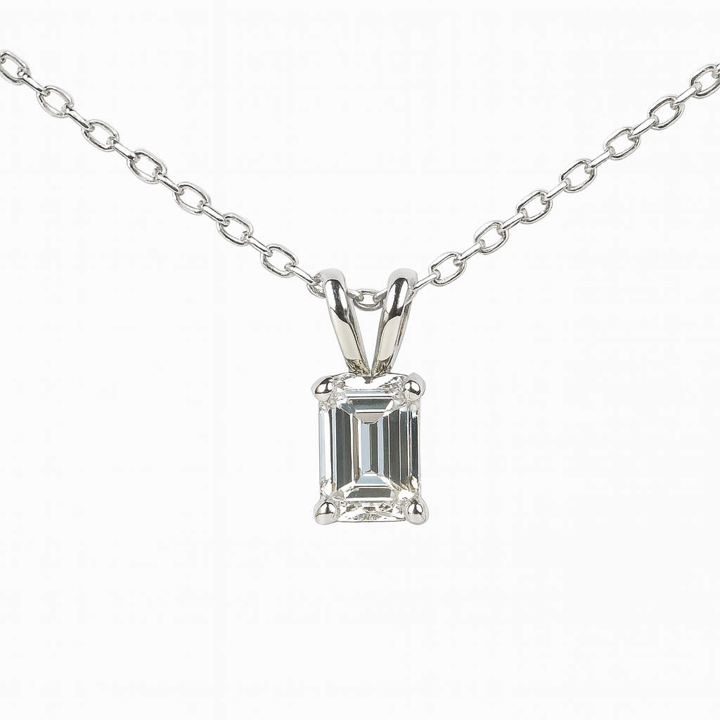 925 Silver Emerald Cut Lab Diamond Necklace 1-3CT