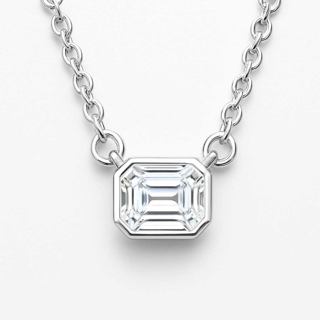 Sterling Silver Lab Diamond Emerald-Cut Necklace | 5/8 CTW