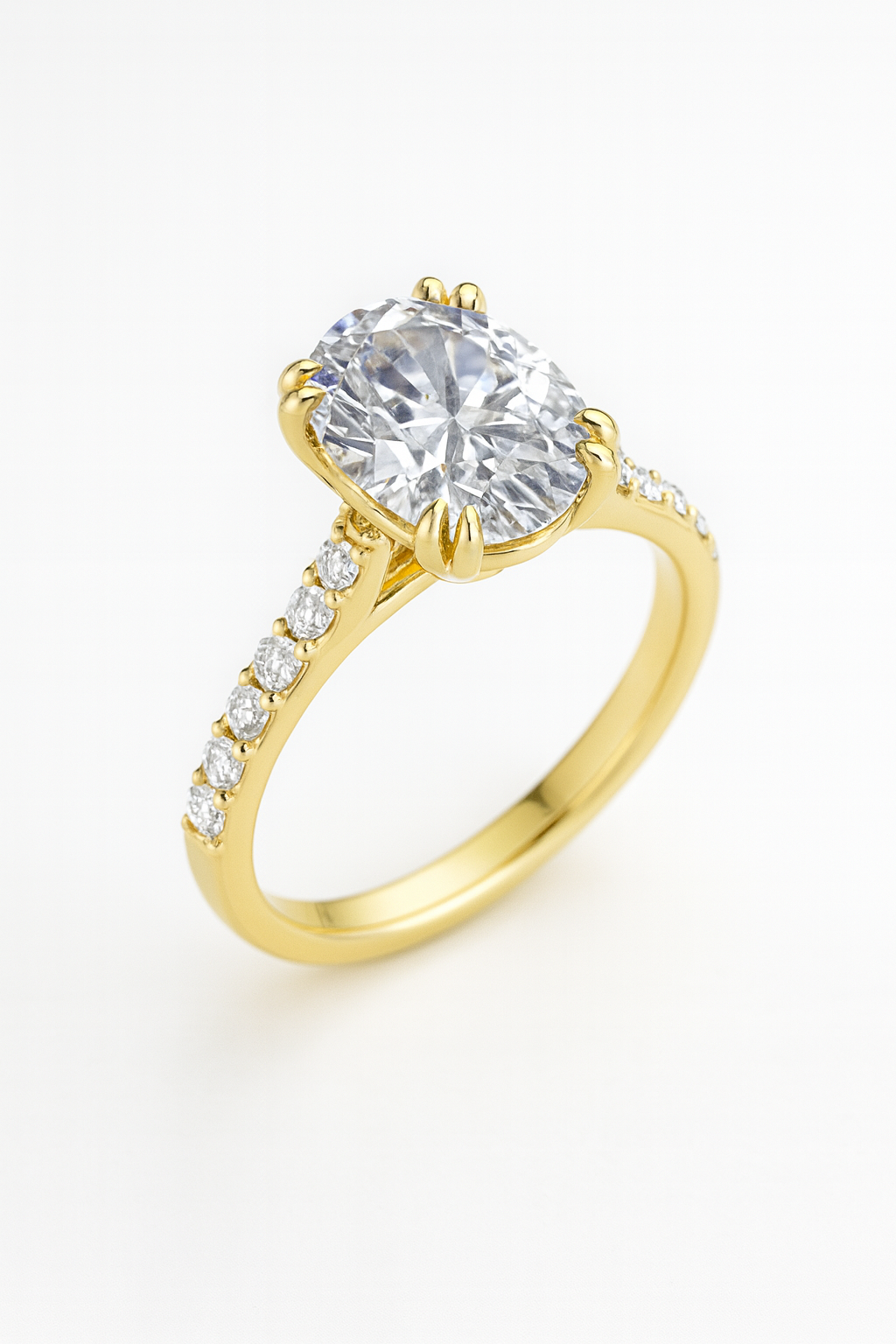 10k Gold 2CT Oval Lab Diamond Engagement Ring Pave Cathedral Setting