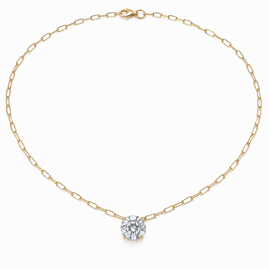 3CT Round Lab Diamond Solitaire Necklace Gold