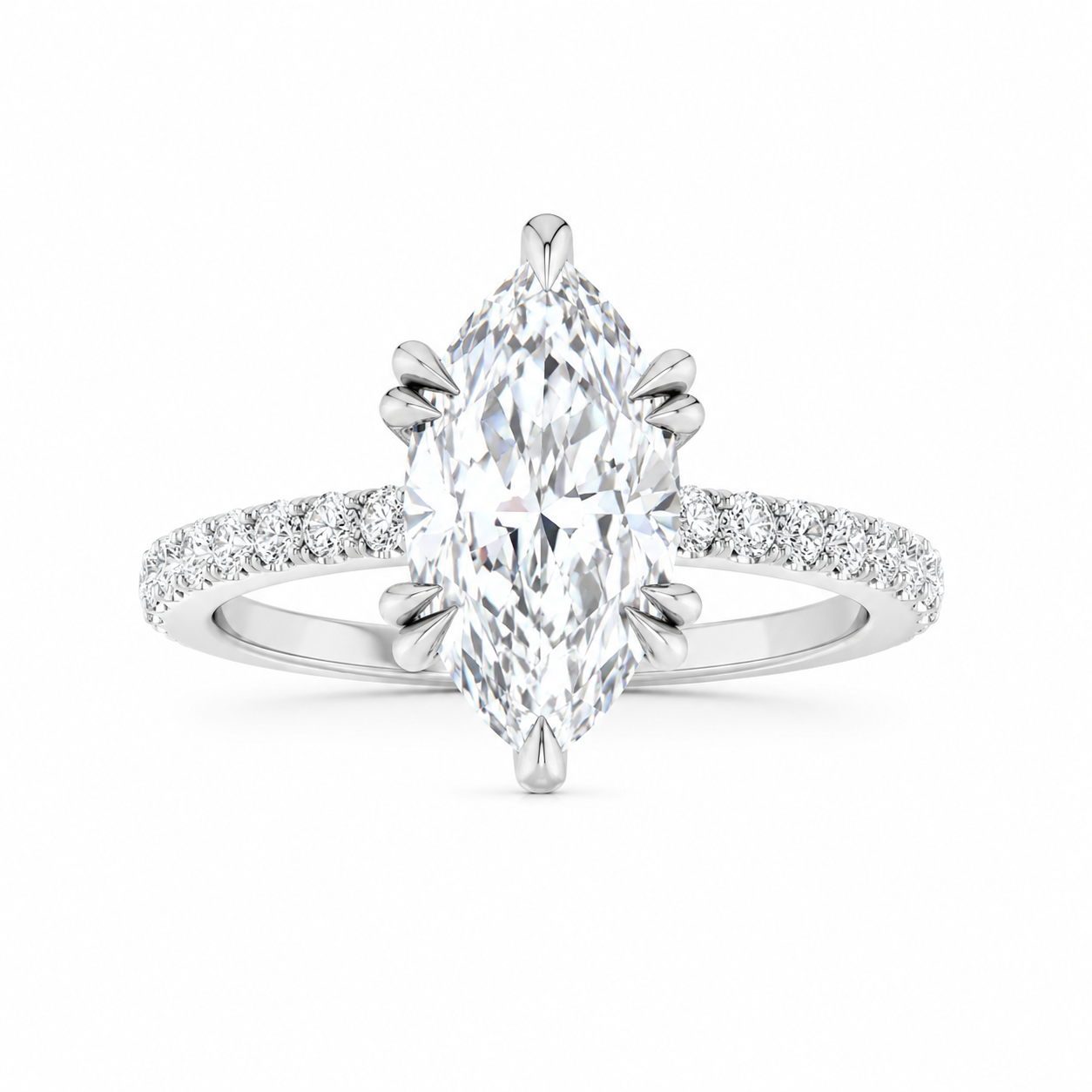 Pave Marquise Lab Diamond Solitaire Engagement Ring Set In Sterling Silver