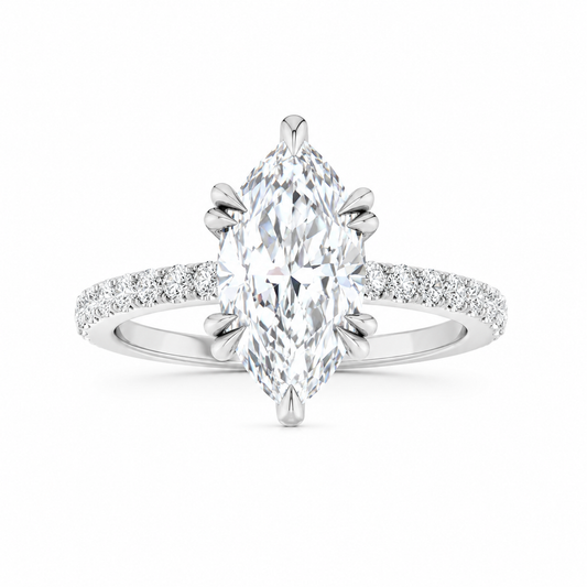 Pave Marquise Lab Diamond Solitaire Engagement Ring Set In Sterling Silver