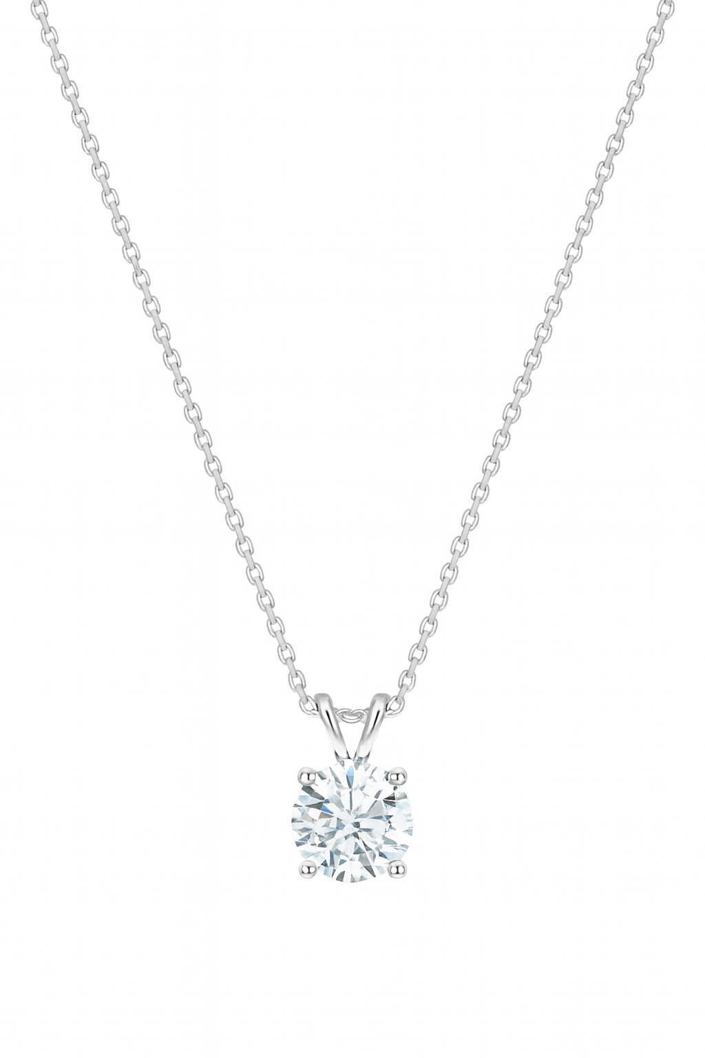 Solitaire Round Cut Lab Diamond On 925 Fine Sterling Silver Chain