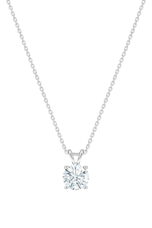 Solitaire Round Cut Lab Diamond On 925 Fine Sterling Silver Chain