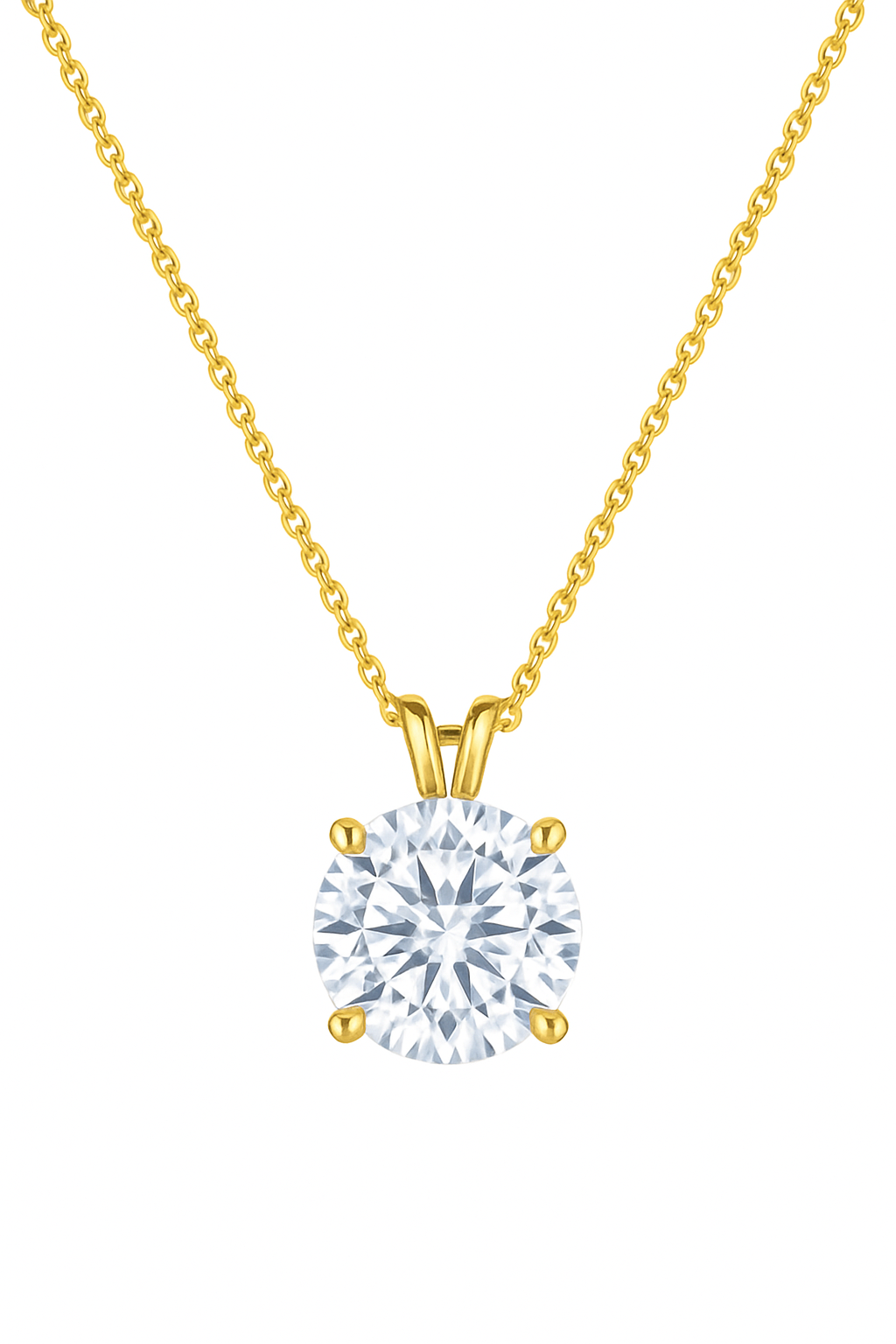 10K Gold Round Solitaire Necklace 1-3CT