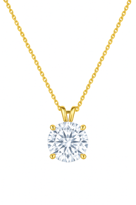10K Gold Round Solitaire Necklace 1-3CT