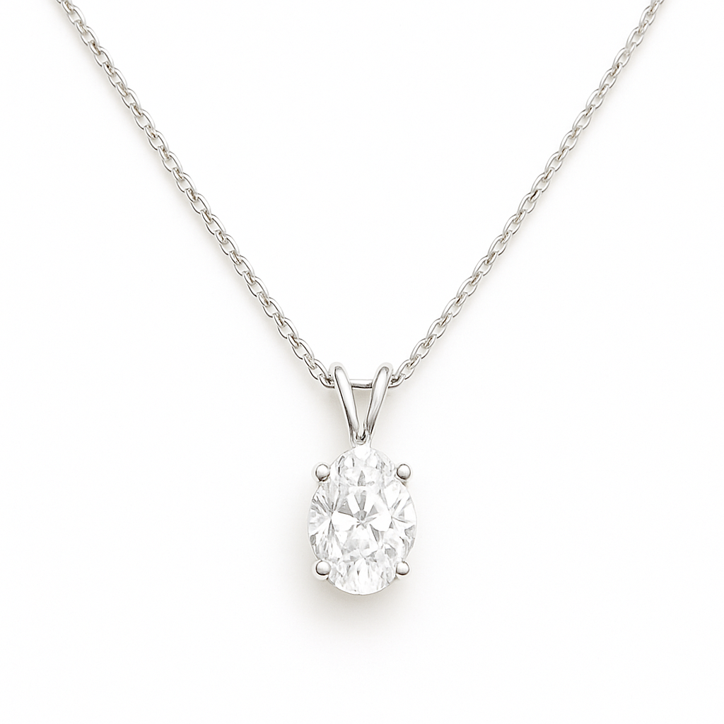 925 Silver Oval Lab Diamond Necklace 1-3CT
