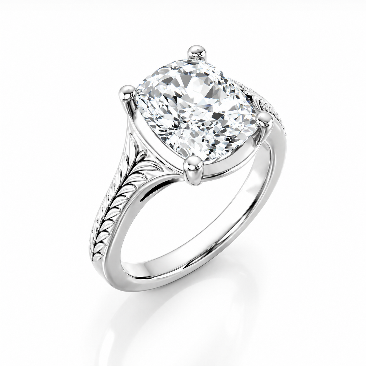 Vintage Elongated Cushion Cut Lab Diamond Solitaire Engagement Ring Set in Sterling Silver