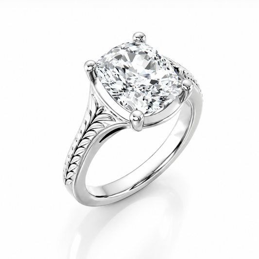 Vintage Elongated Cushion Cut Lab Diamond Solitaire Engagement Ring Set in Sterling Silver