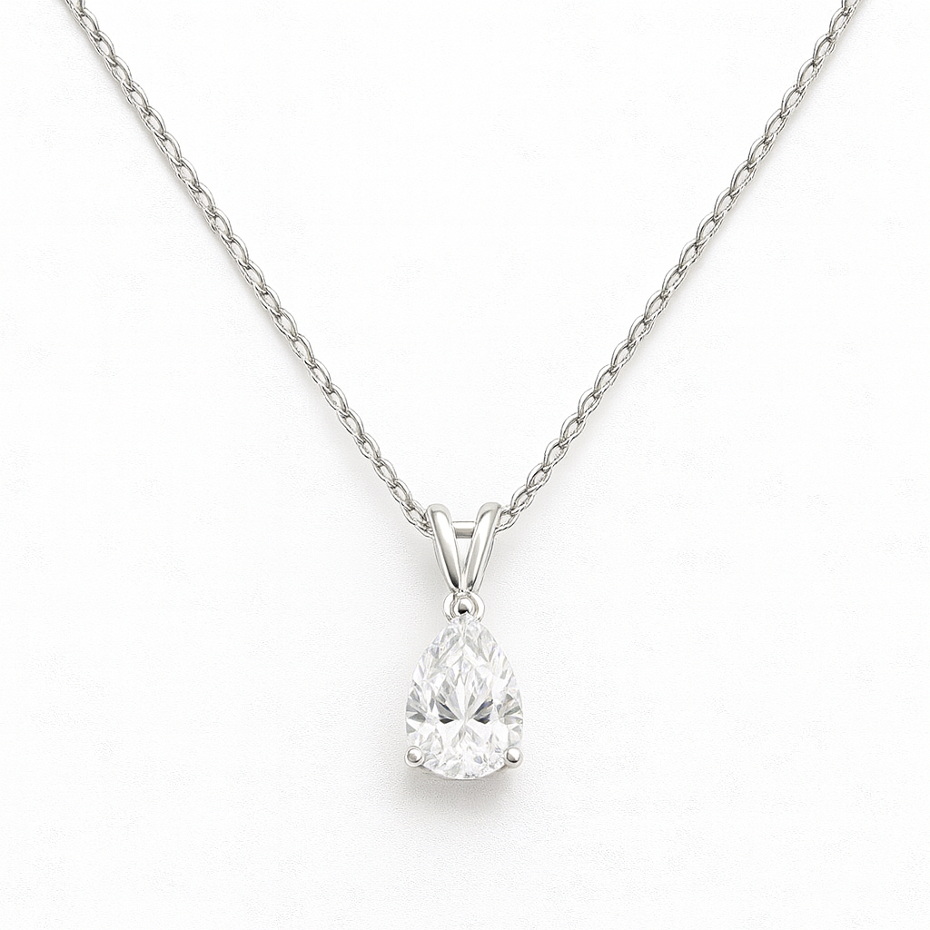 925 Sterling Silver Pear Lab Diamond Necklace 1-3CT