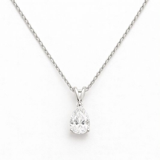 925 Sterling Silver Pear Lab Diamond Necklace 1-3CT