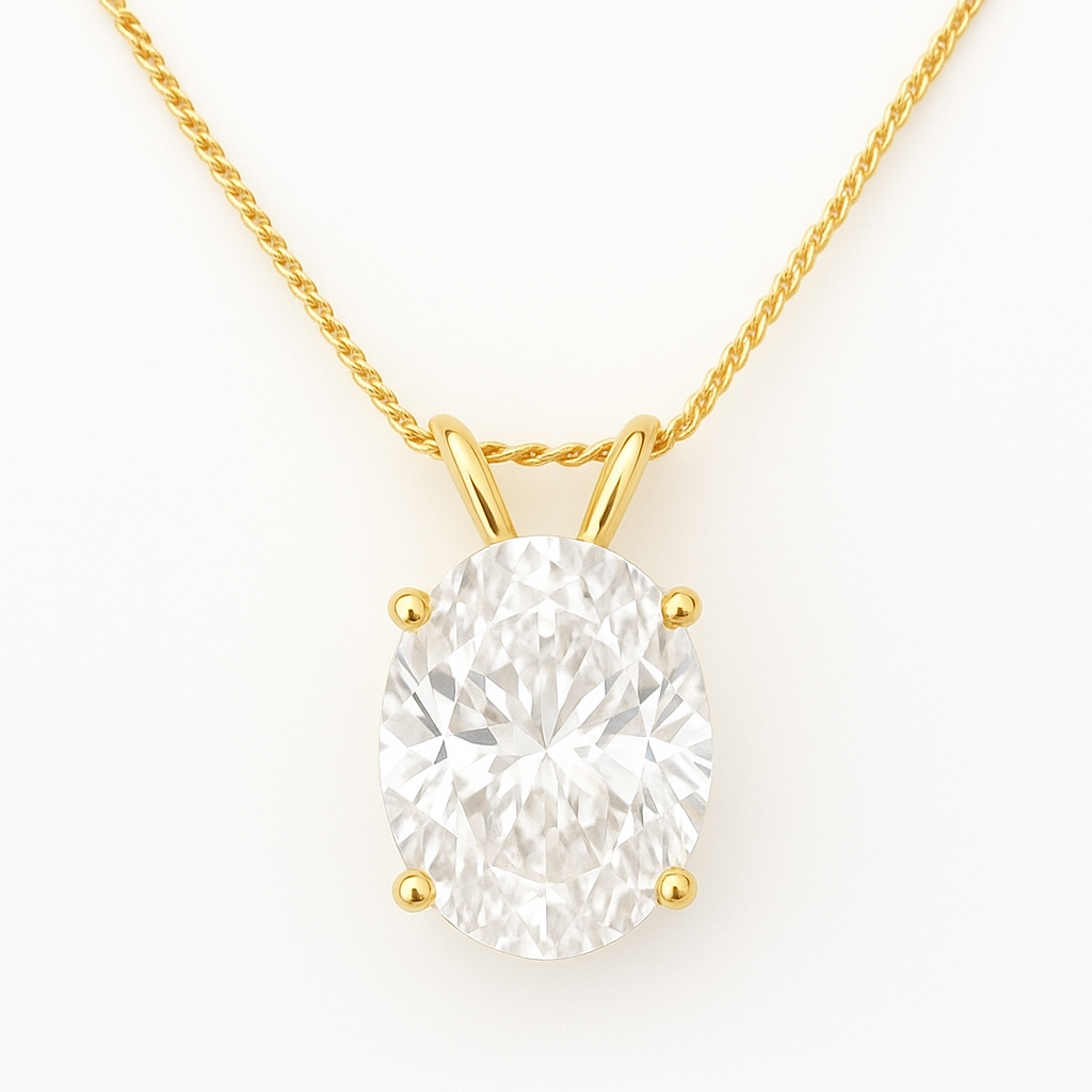 10k Gold Oval Solitiare Necklace 1-3CT