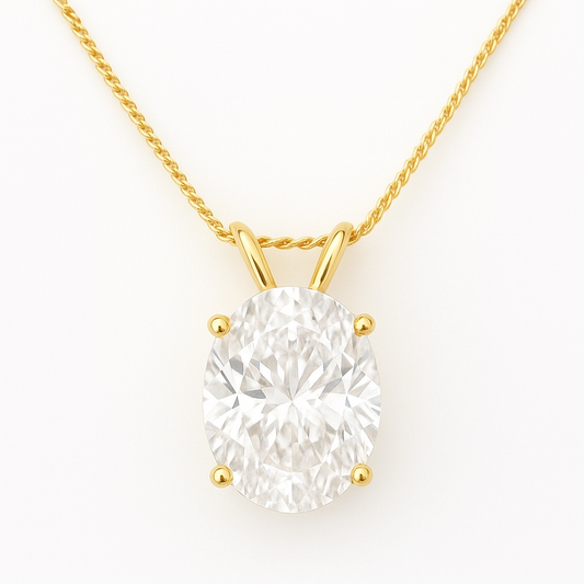 10k Gold Oval Solitiare Necklace 1-3CT