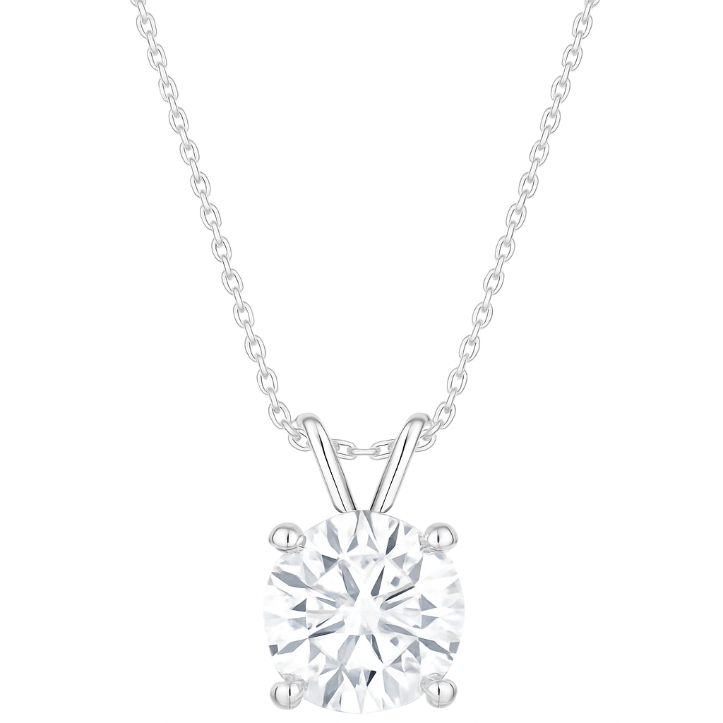 10K Gold Round Solitaire Necklace 1-3CT
