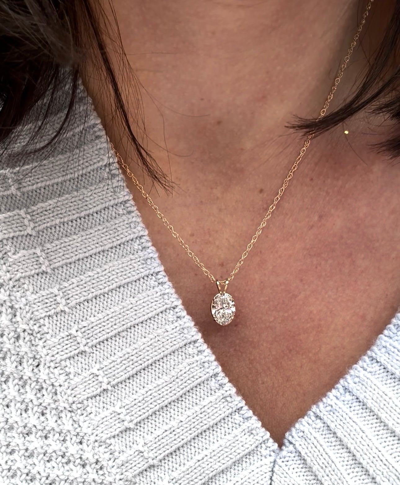 10k Gold Oval Solitiare Necklace 1-3CT