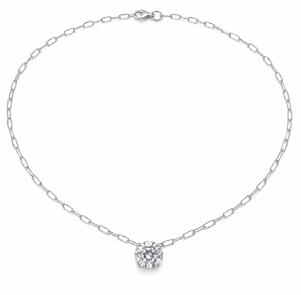 3CT Round Lab Diamond Solitaire Necklace Sterling Silver