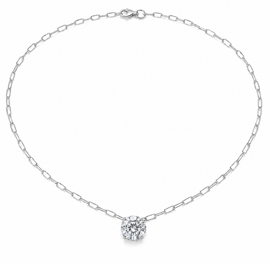 3CT Round Lab Diamond Solitaire Necklace Sterling Silver