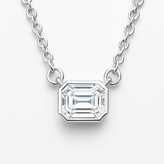 Sterling Silver Lab Diamond Emerald-Cut Necklace | 5/8 CTW